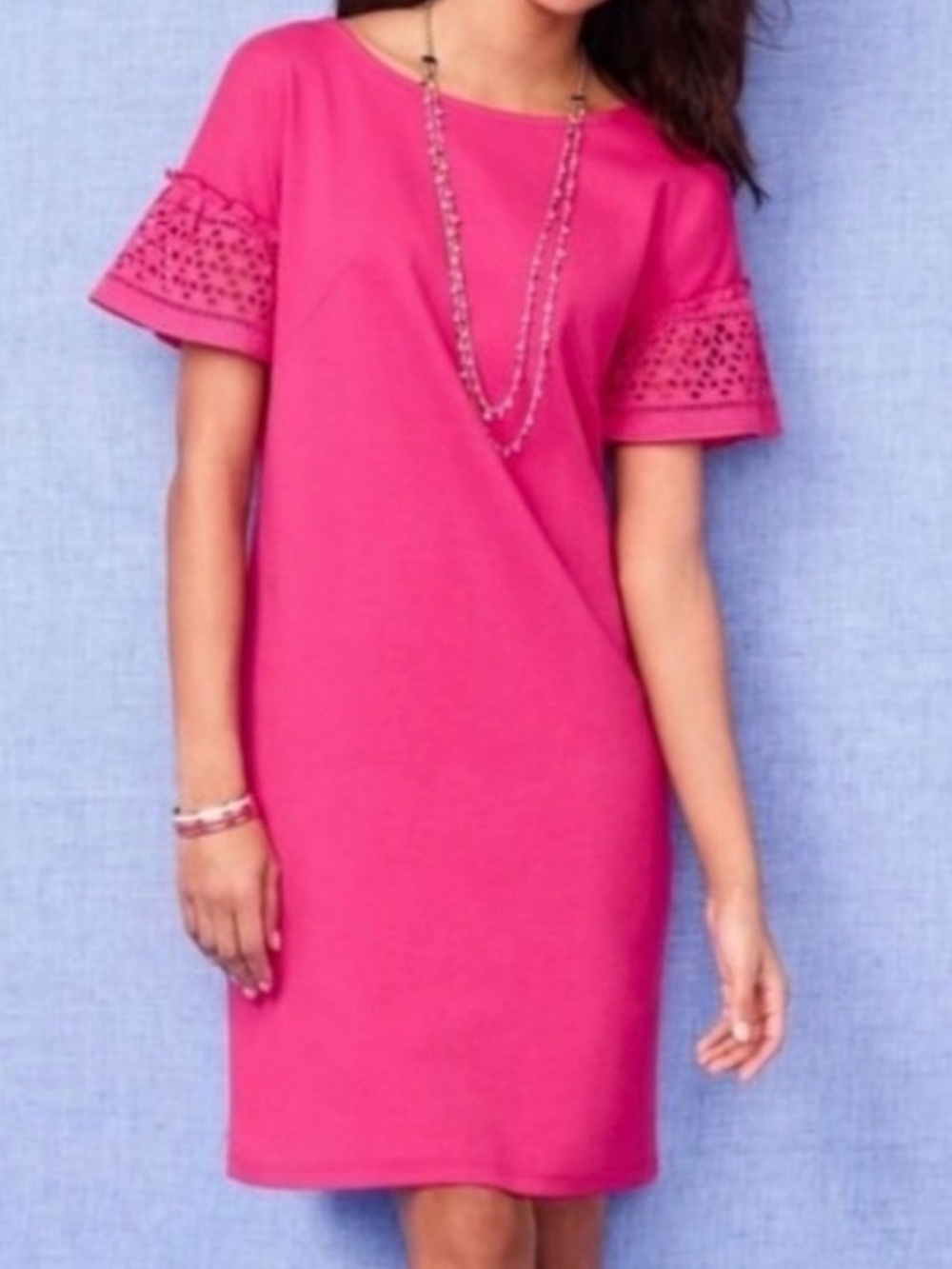 NWT Talbots Hot Pink Shift Dress with Eyelet Sleeves